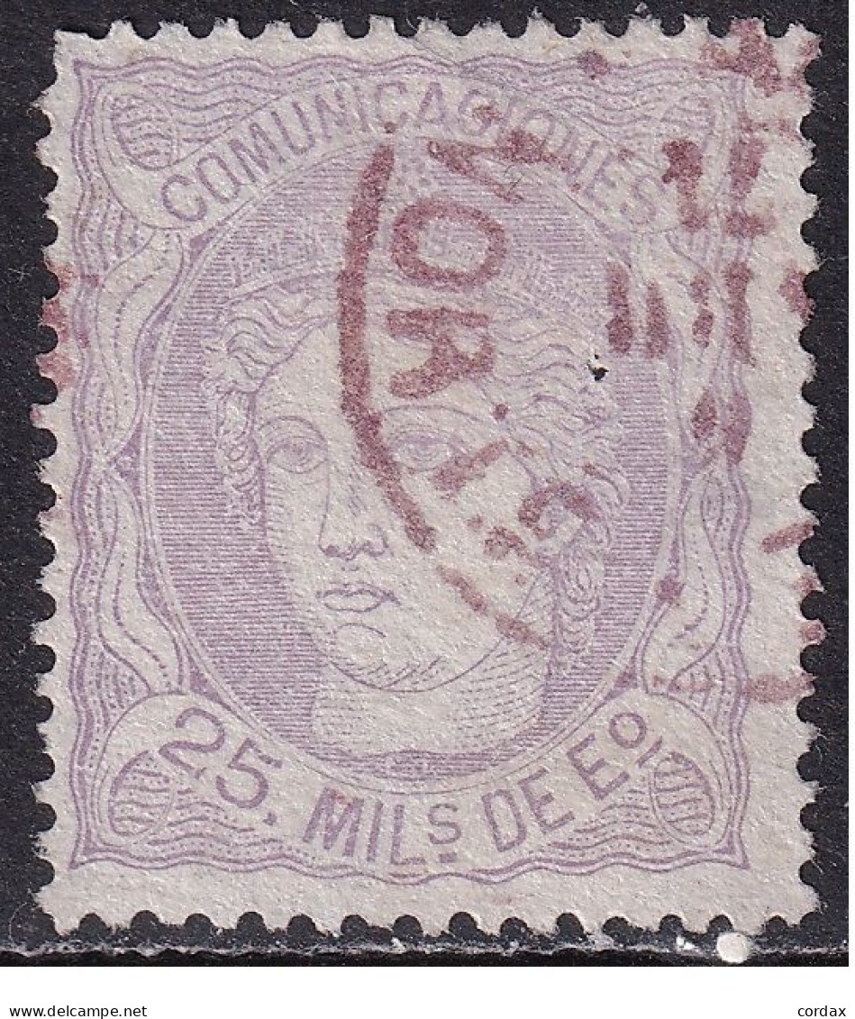 1870 ALEGORÍA ESPAÑA 25 Mils. FECHADOR AMBULANTE ROJO. VER - Used Stamps