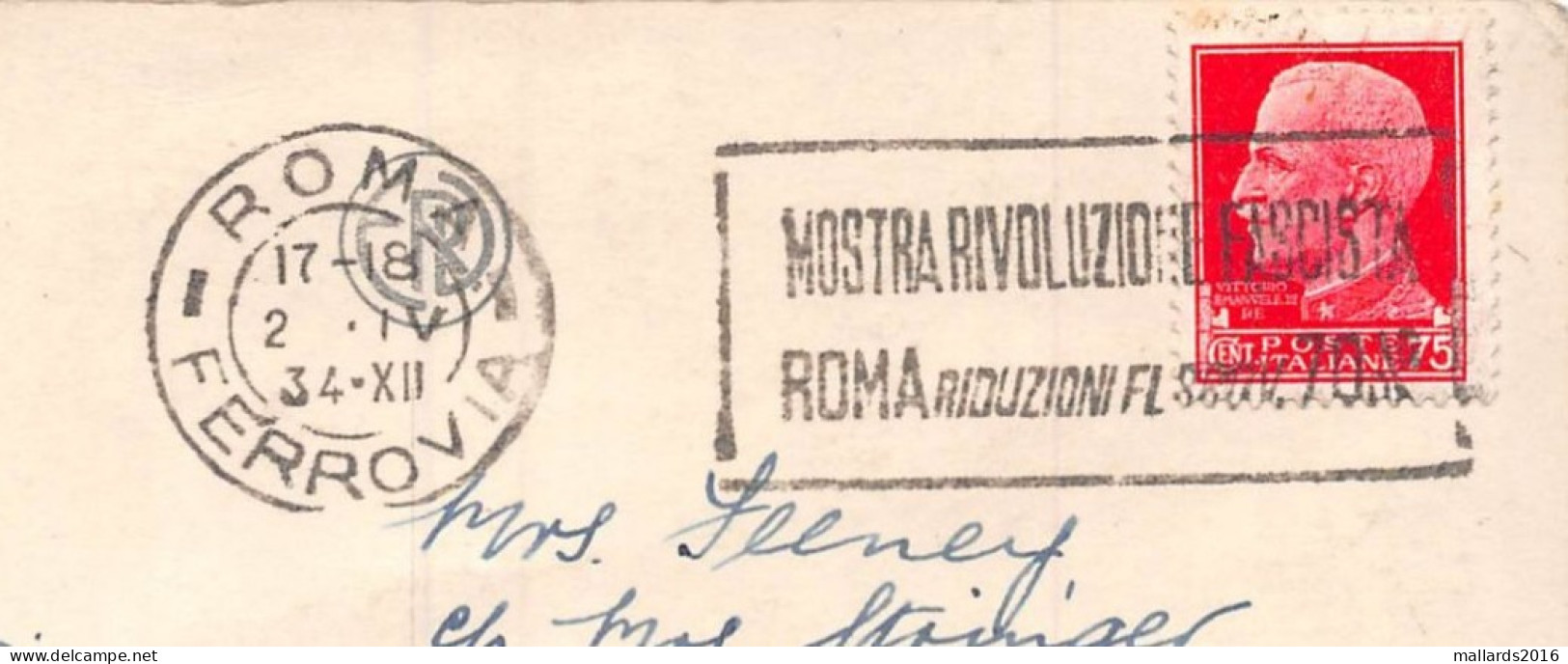 MOSTRA RIVOLUZIOEE FASCISTA, ROMA - FERROVIA 1934 (FACIST REVOLUTIONARY EXHIBITION) - SLOGAN POSTMARK #240221 - Publicité