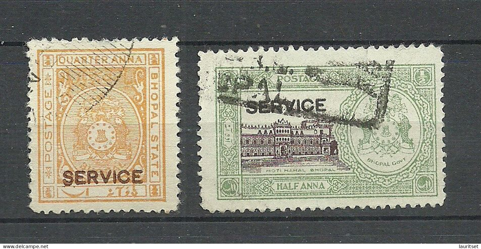 INDIA BHOPAL State 1936, 2 Stamps OPT Service Dienstmarken, O - Bhopal