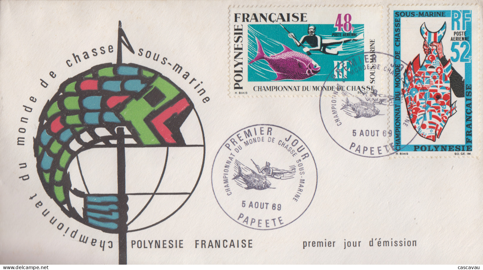 Enveloppe  FDC   1er  Jour  POLYNESIE   Championnats  Du  Monde  De  Chasse  Sous - Marine   1969 - Diving