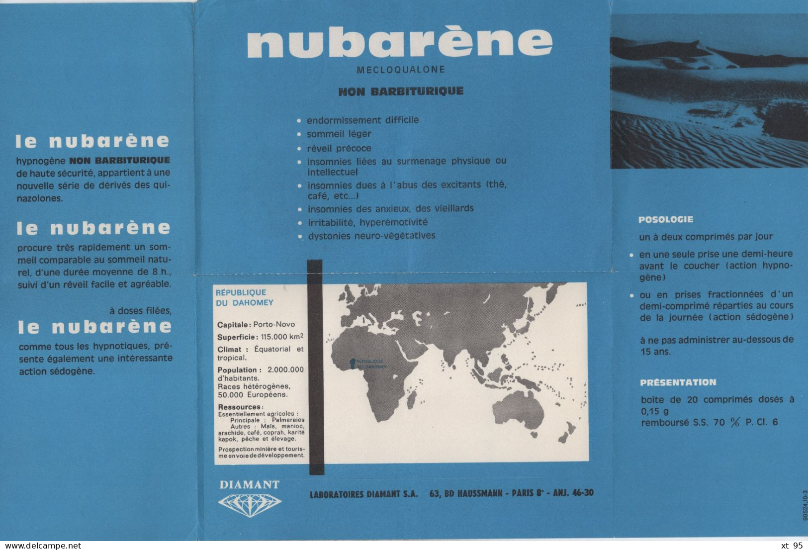 Dahomey - Porto Novo - 1964 - Imprime Publicitaire Pharmaceutique Nubarene - Benin - Dahomey (1960-...)