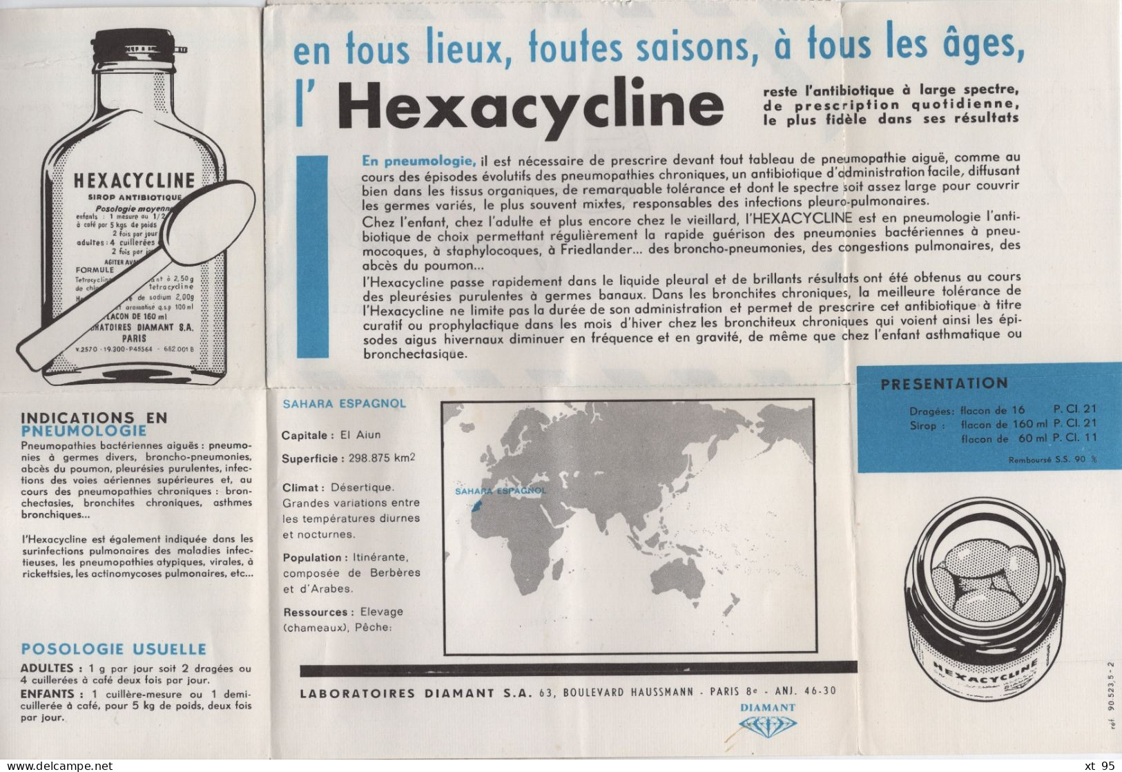 Sahara Espagnol - 1963 - Imprime Publicitaire Pharmaceutique Hexacycline - Sahara Spagnolo