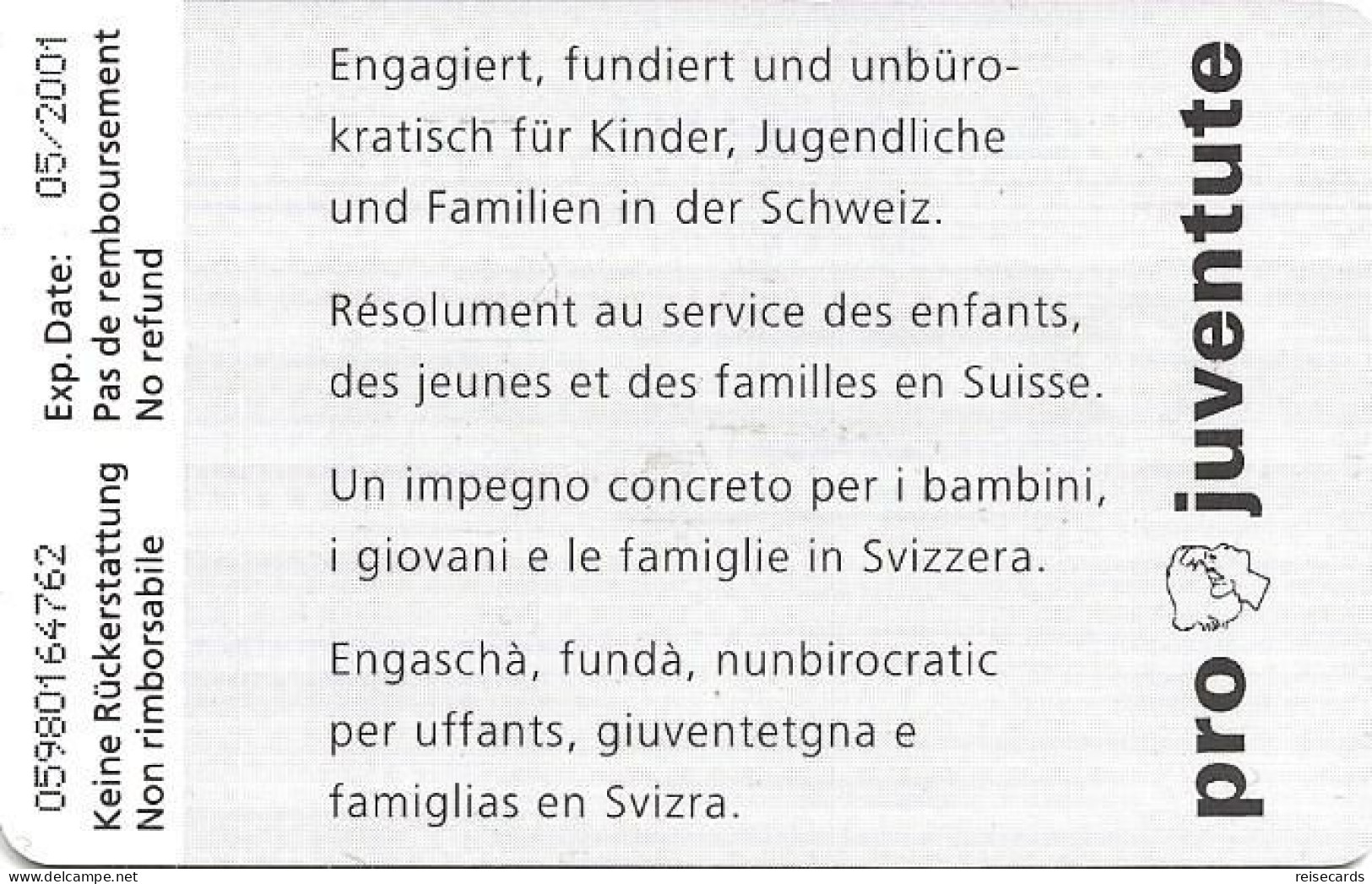 Switzerland: Swisscom Benefit 05/98 Pro Juventute - Glocke. 2. Auflage - Svizzera