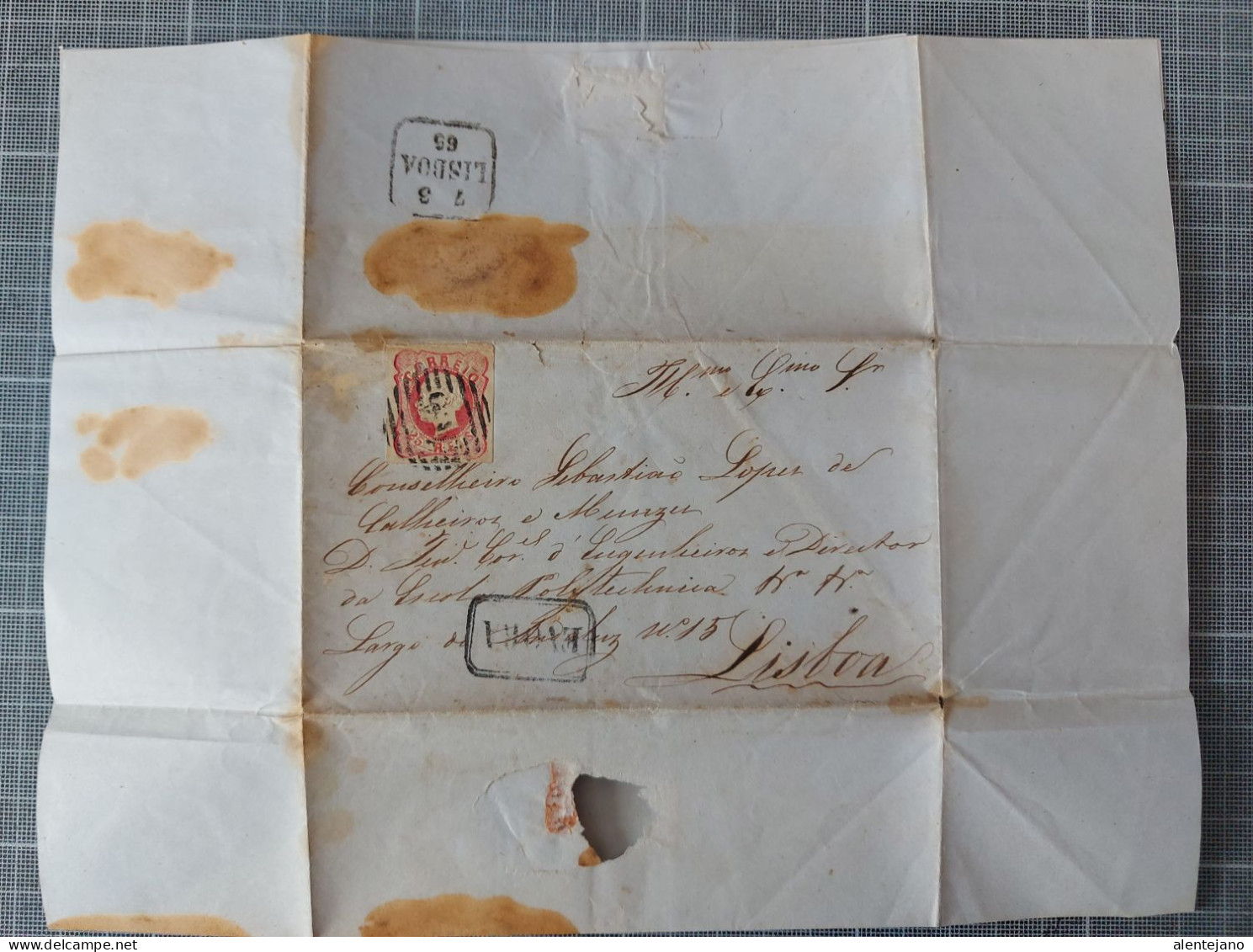 Portugal, lettre de 1865 de Evora pour Lisbonne, D.Luis, marcophilie 166 et Evora