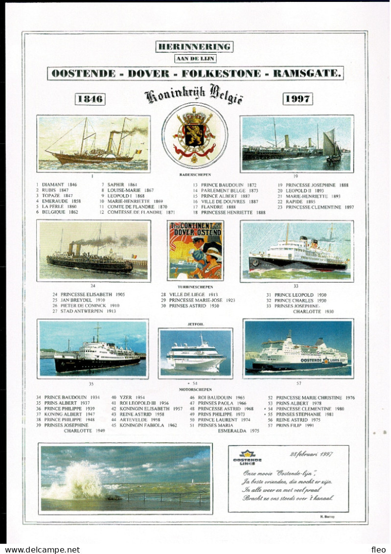 1997 Herinneringsblad : OOSTENDE-DOVER-FOLESTONE-RAMSGATE 1846-1997 - Gedenkdokumente