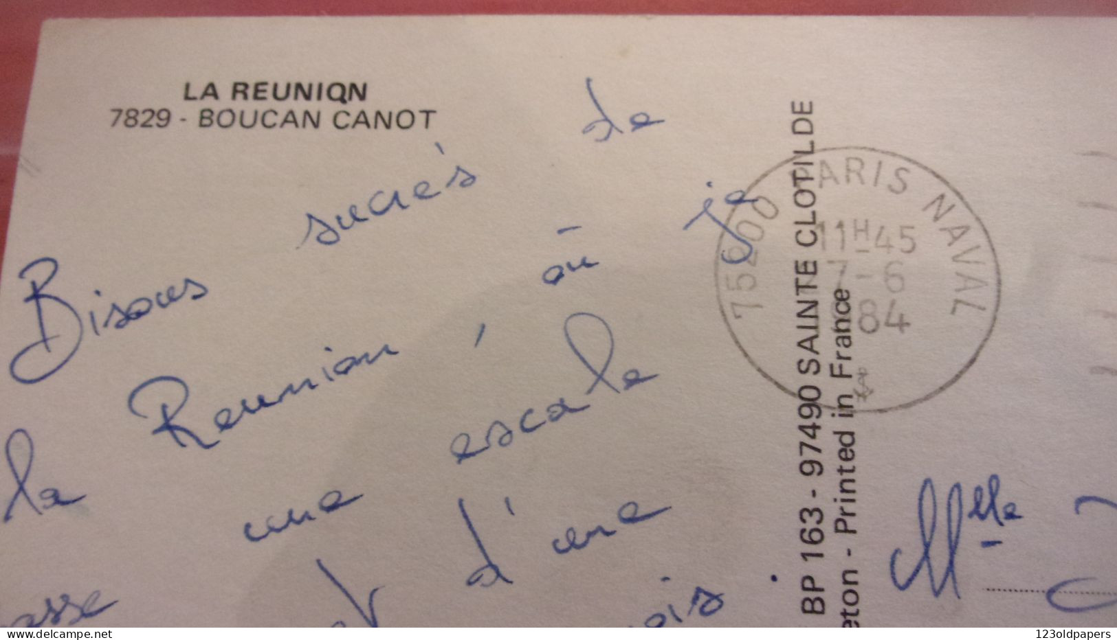 LA REUNION BOUCAN CANOT 1984 CACHET PARIS NAVAL 75200 POSTE NAVALE - Otros & Sin Clasificación