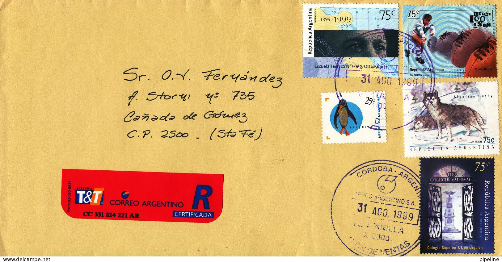 Argentina Domestic Registered Cover Sent 31-8-1999 - Briefe U. Dokumente