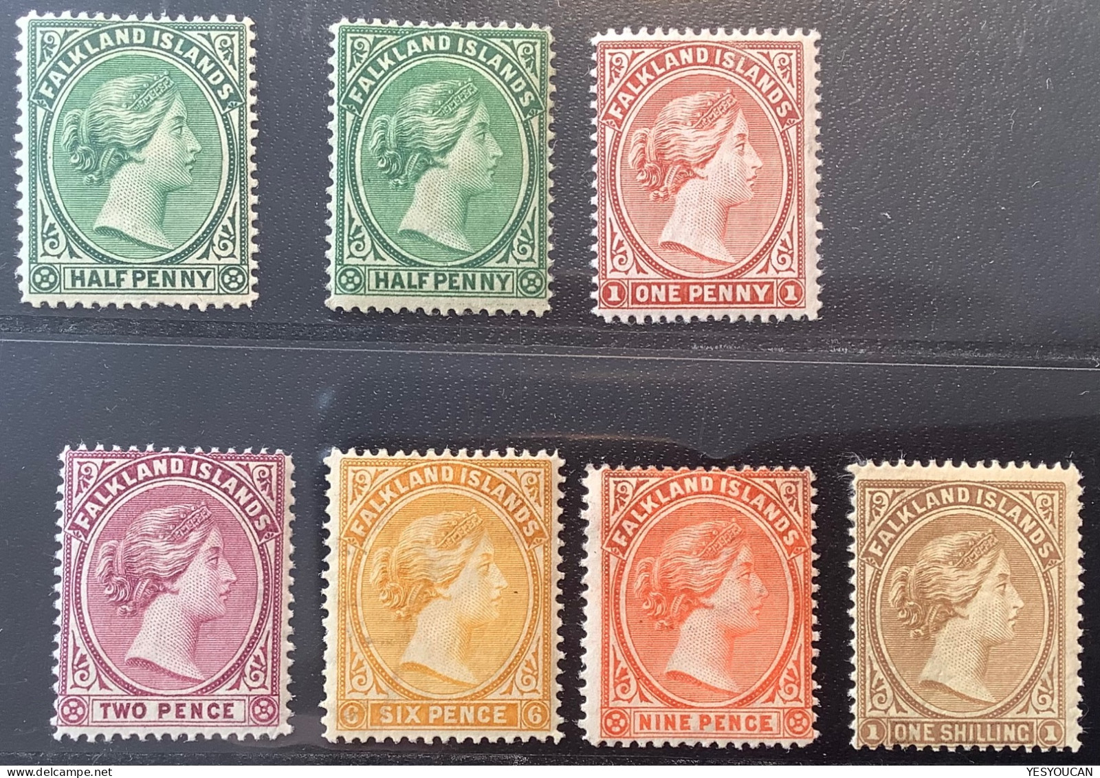 Falkland Islands 1891-1902 Queen Victoria 7 Different F-VF Mint Original Gum  (MH*) Stamps (Iles Falkland British Empire - Falkland Islands