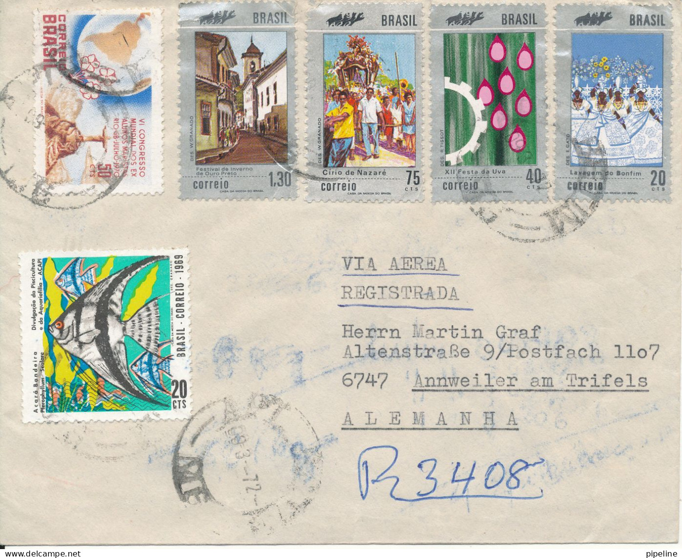 Brazil Registered Cover Sent To Denmark 1969 With More Topic Stamps (2 Stamps With A Damaged Corner) - Covers & Documents