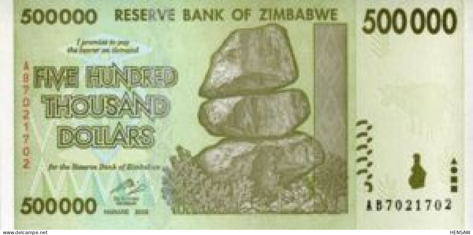 ZIMBABWE 500000 DOLLARS P 76 2008 UNC NUEVO SC - Simbabwe