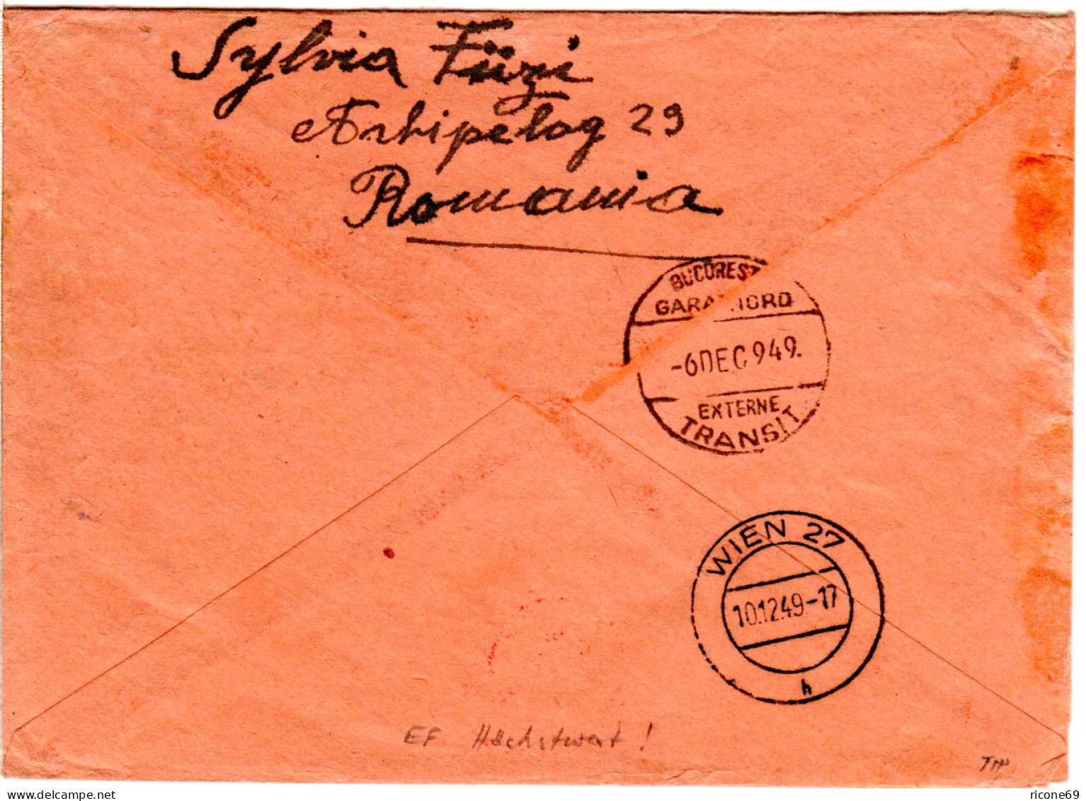 Rumänien 1949, EF 36 L. M. Überdruck RPR Auf Einschreiben Zensur Brief V. Galati - Autres & Non Classés