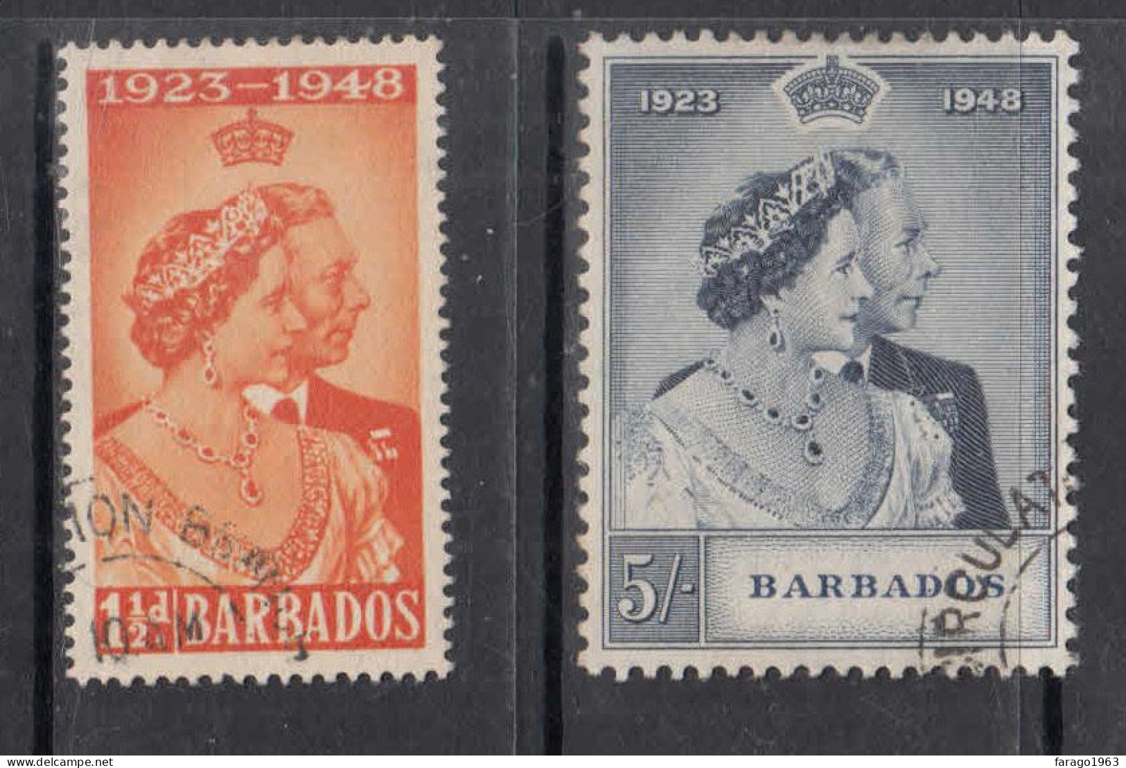 1948 Barbados KGVI Silver Wedding Anniversary VF Used Complete Set Of 2 - Barbados (...-1966)