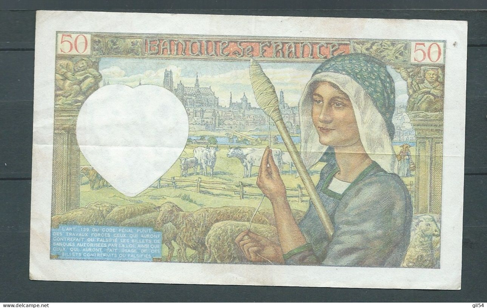 France  Billet  50 Francs Jacques Coeu  E.24-4-1941.E Q.70  84793  - Laura 55 22 - 50 F 1940-1942 ''Jacques Coeur''