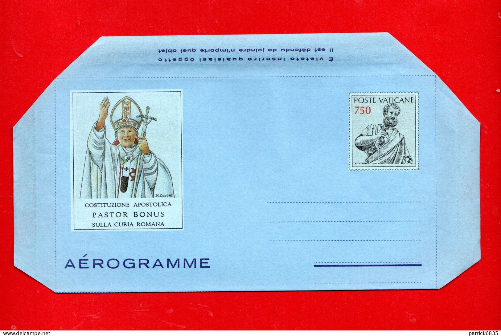 1988 **VATICANO - Aerogramma. PASTOR BONUS. MNH** - Entiers Postaux