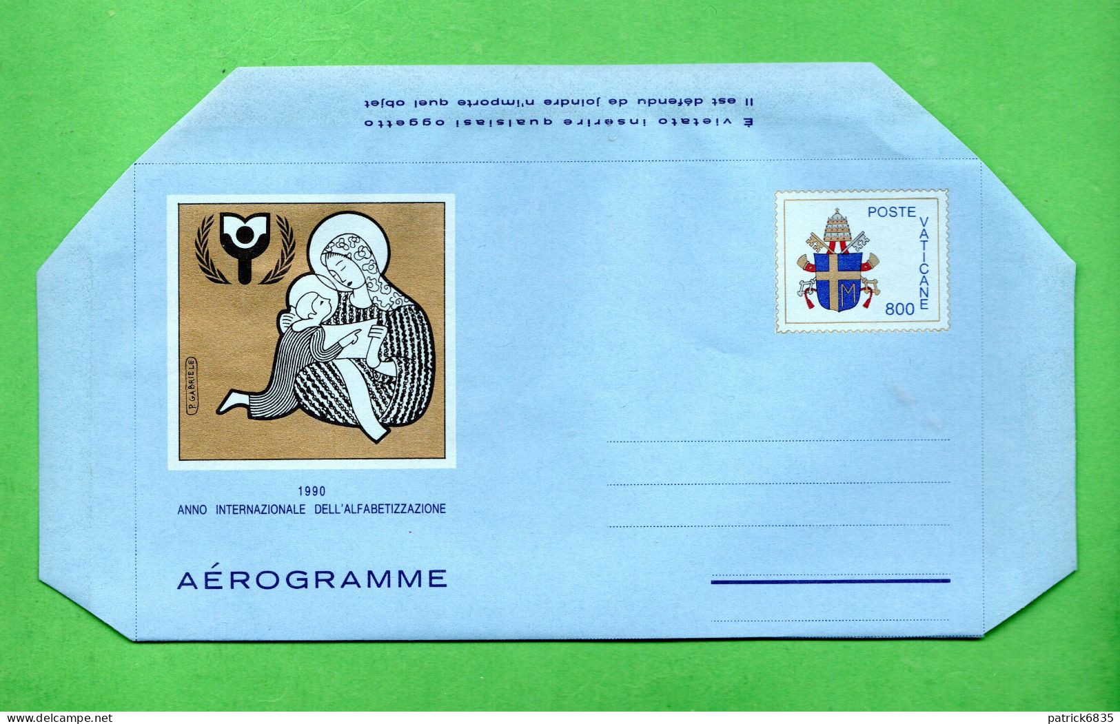 1990 **VATICANO - Aerogramma. ALFABETIZZAZIONE. MNH** - Postal Stationeries