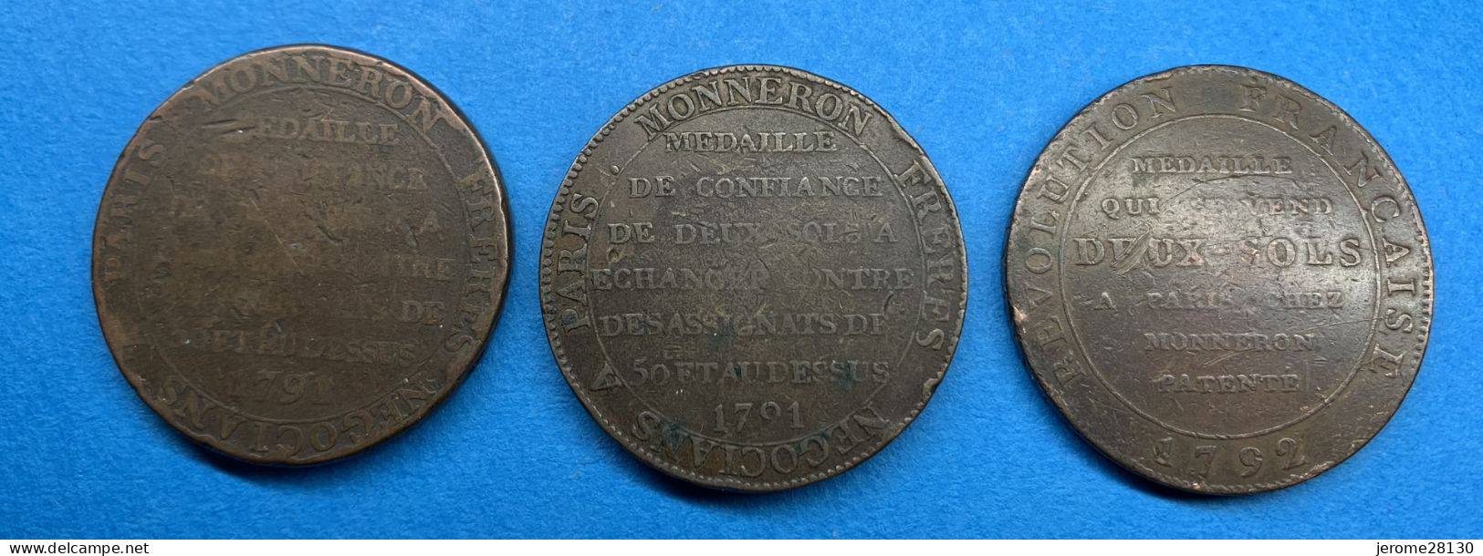 Lot De 3 Pièces De 2 Sols Monneron 1791 & 1792 - 1791-1792 Costituzione 