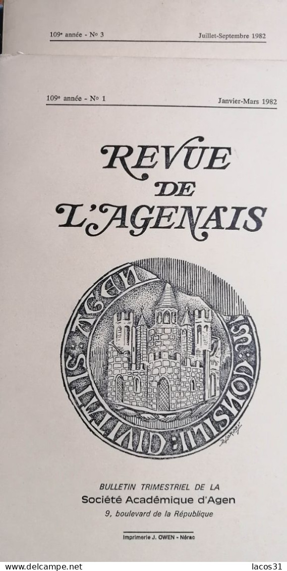 LA REVUE DE L'AGENAIS 109 ème Année N°1 Et 3 1982 - Aquitaine