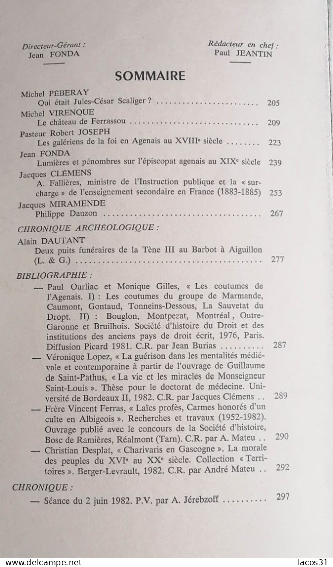 LA REVUE DE L'AGENAIS 109 ème Année N°1 Et 3 1982 - Aquitaine