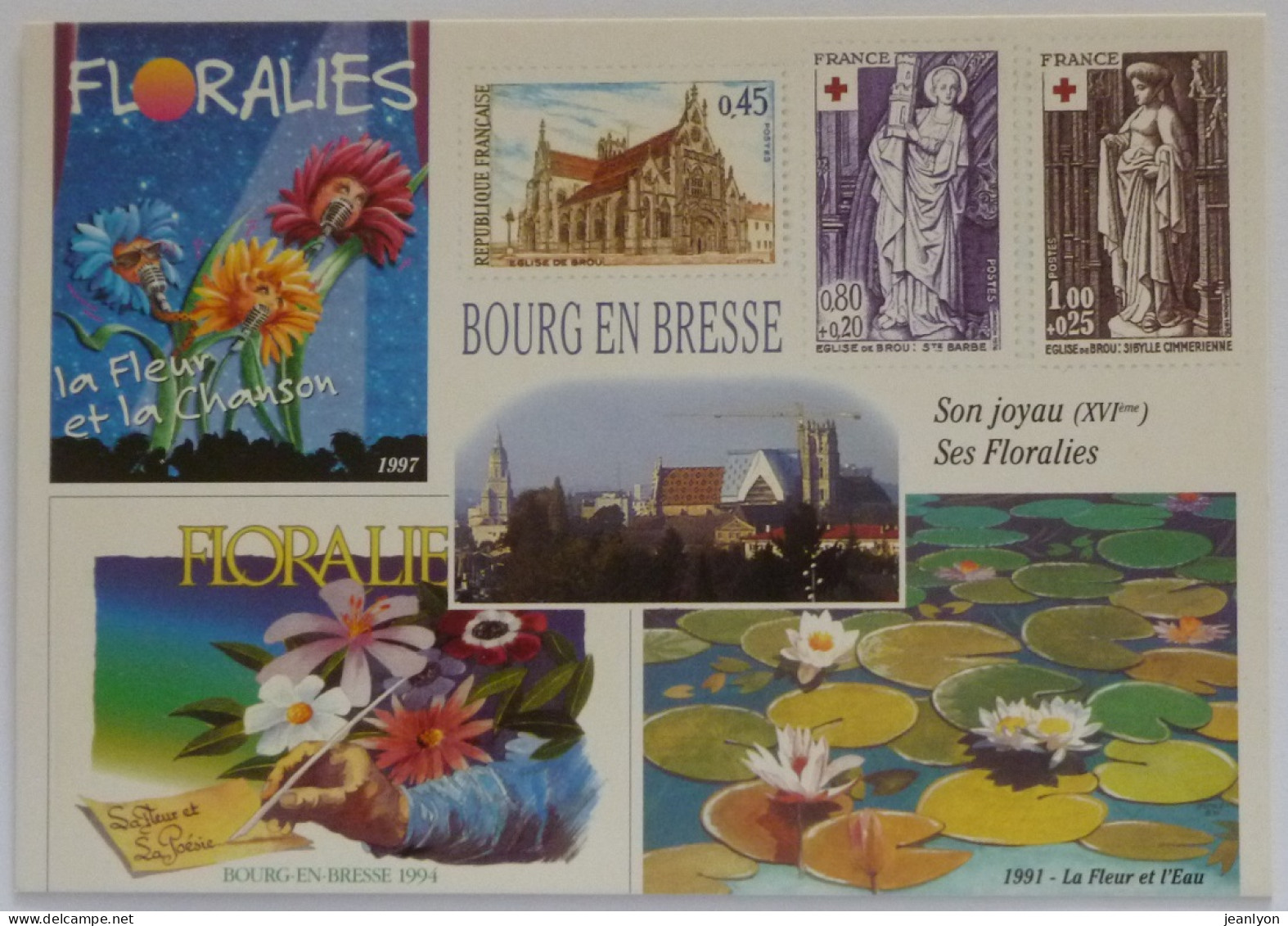 BOURG EN BRESSE - FLORALIES 1997 - Timbres De BROU Reproduits Sur La Carte Postale - Briefmarken (Abbildungen)