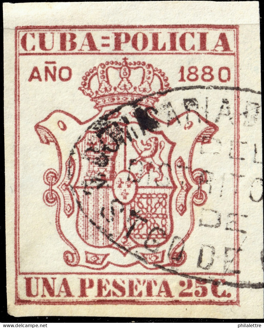ESPAGNE / ESPANA - COLONIAS (Cuba) 1880 "CUBA-POLICIA" Fulcher 519 1,25 P Carmín Oscuro - Usado - Cuba (1874-1898)