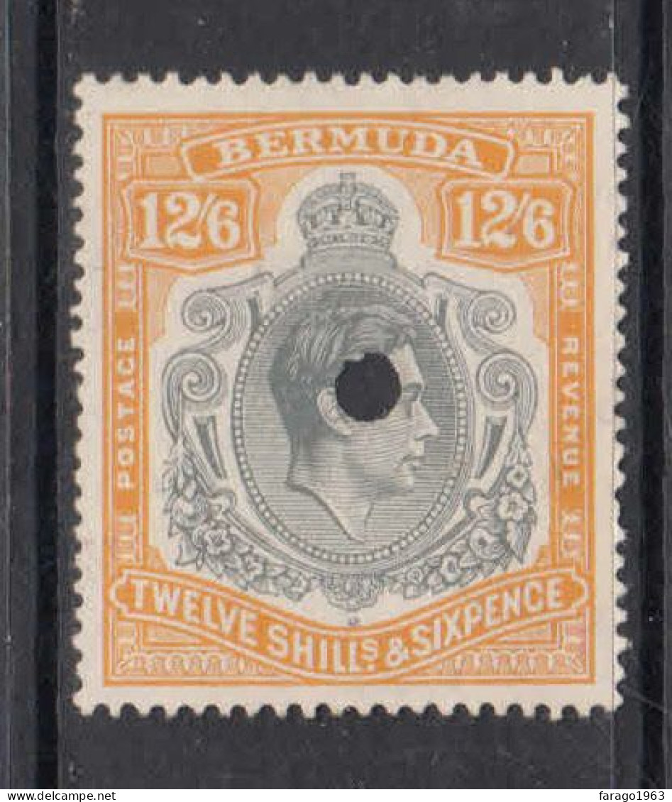 1938 Bermuda 12/6 KGVI Definitive Revenue Punch Cancel USED - Bermudes