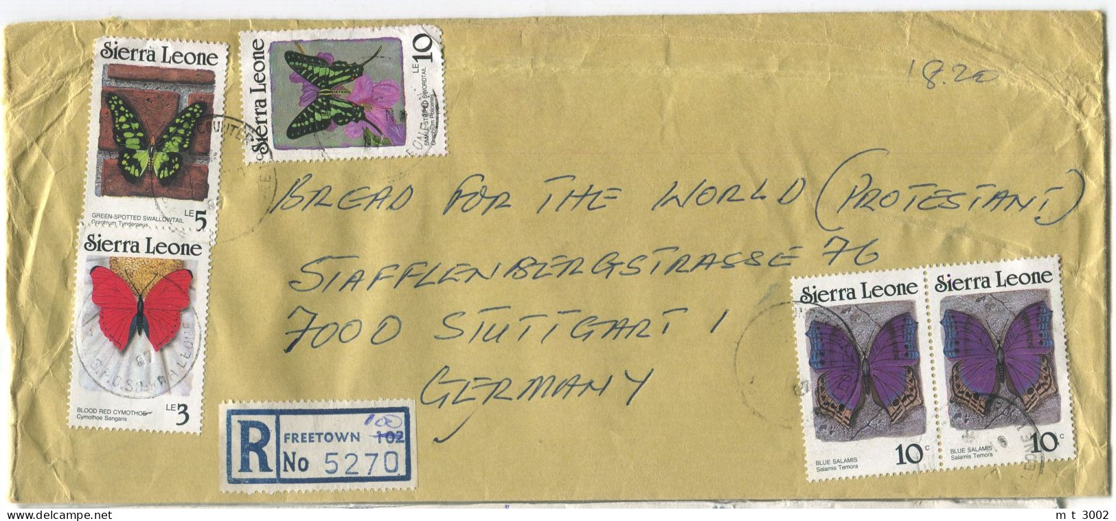 Registered Express Cover Sierra Leone Freetown1987 Butterfly - Sierra Leone (1961-...)