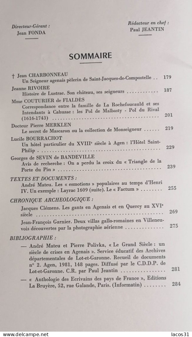 LA REVUE DE L'AGENAIS 108ème  Année  N° 1, 2, 3, 4 - 1981 - Aquitaine