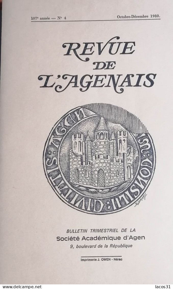 LA REVUE DE L'AGENAIS 107ème Année N° 4 - 1980 - Aquitaine