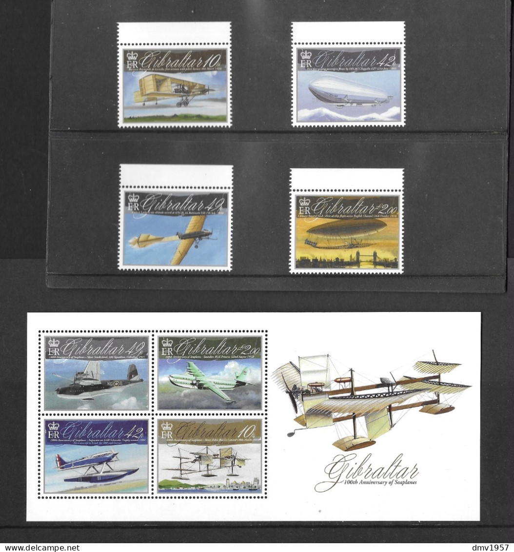 Gibraltar 2010 MNH Aviation Centenaries Sg 1365/8 & MS 1369 - Gibraltar