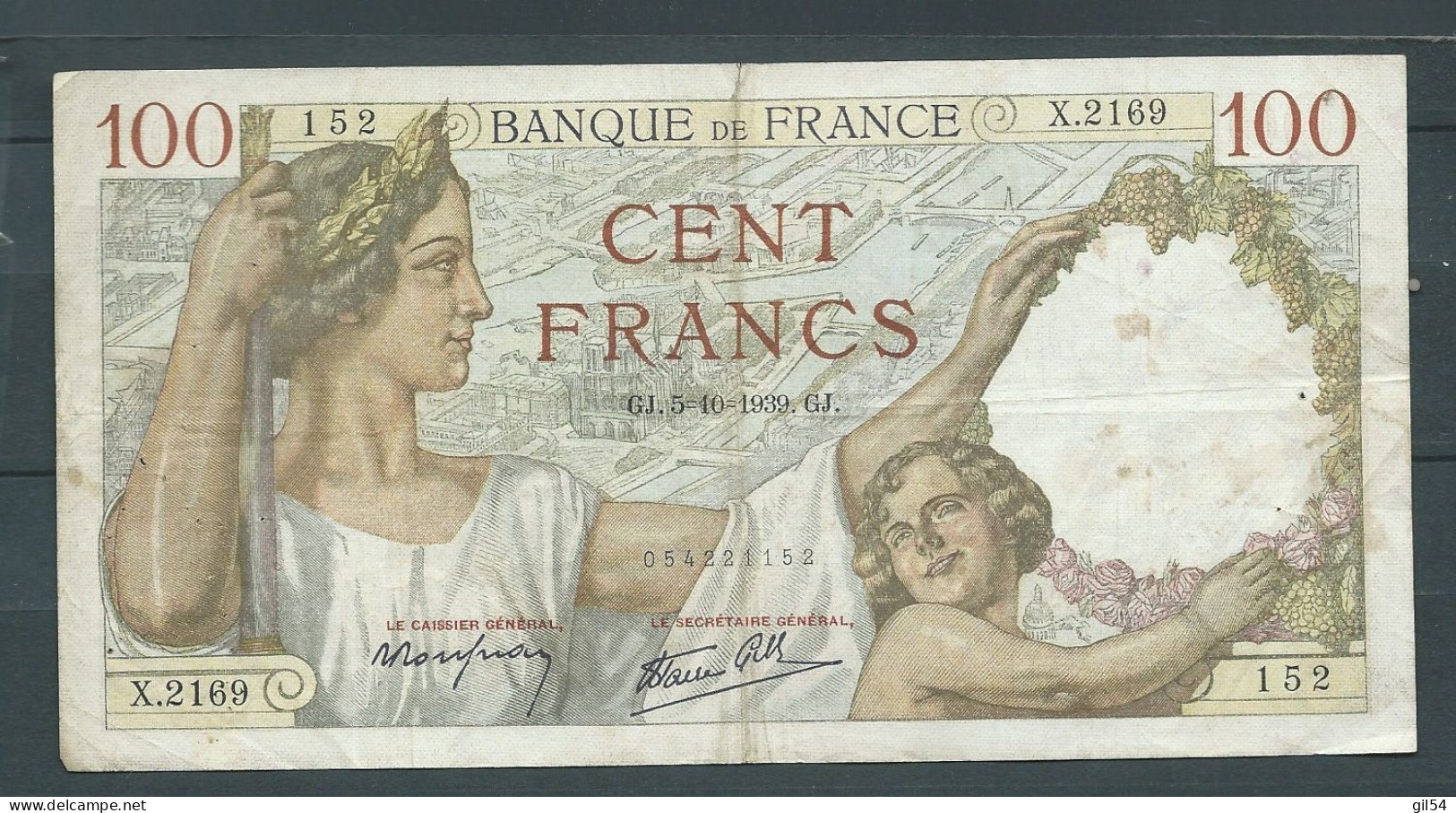 FRANCE Billet  100 FRANCS, SULLY, - GJ.5=10=1939. GJ.  /  X.2169 152- Laura 5622 - 100 F 1939-1942 ''Sully''
