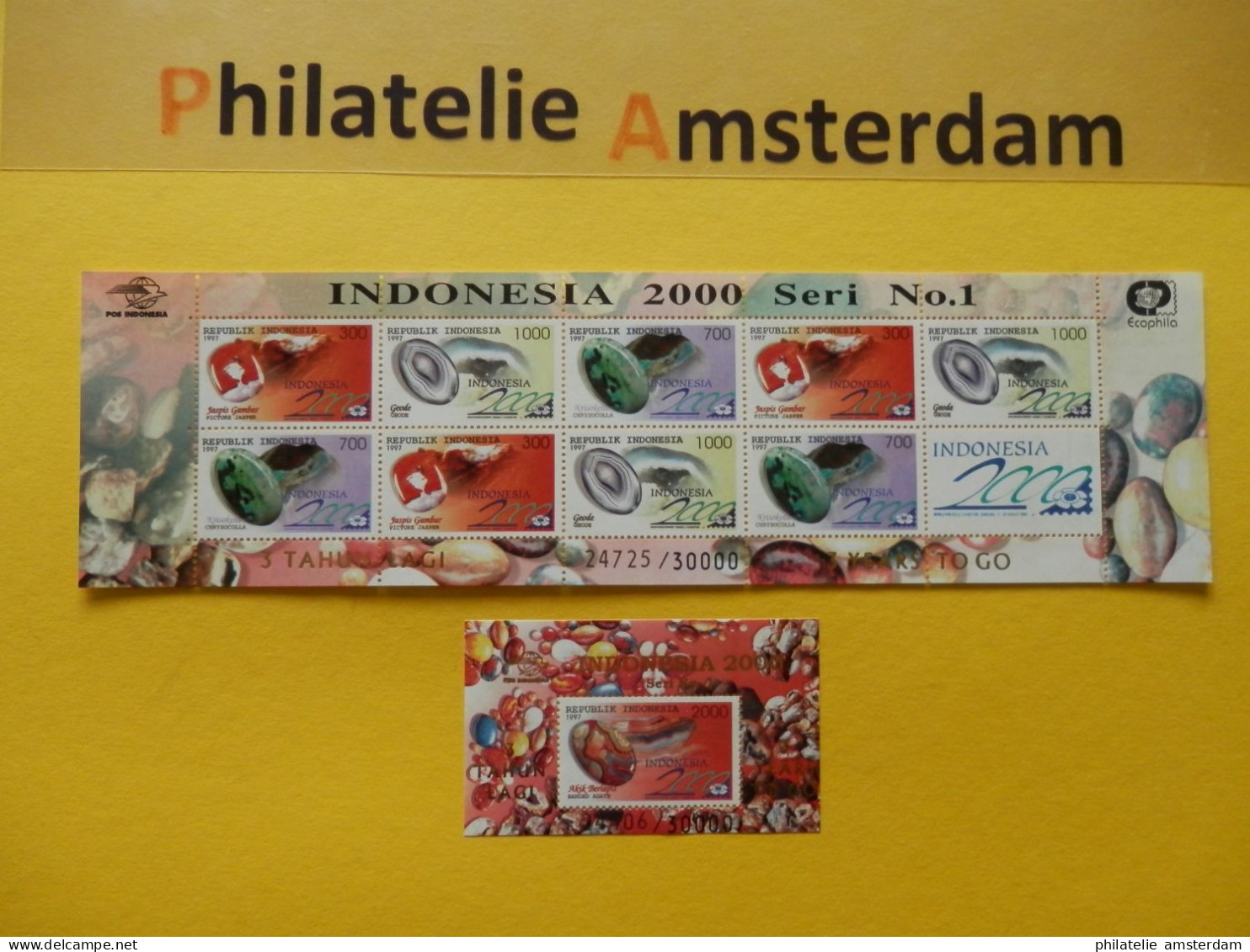 Indonesia 1997, FULL SHEET / MINERALS / INDONESIA 2000: Mi 1695-97, + Bl. 120, ** - KB - Minerales