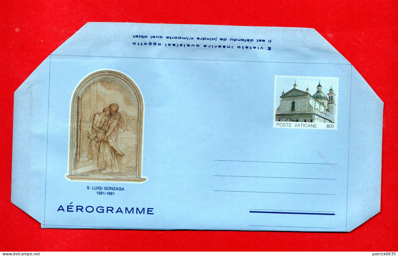 1991 ** VATICANO - Aerogramma. S. LUIGI GONZAGA. MNHéé - Interi Postali