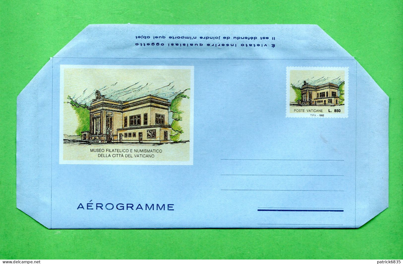 1992 ** VATICANO - Aerogramma. MUSEO FILATELICO NUMISMATICO. MNH.** - Postal Stationeries