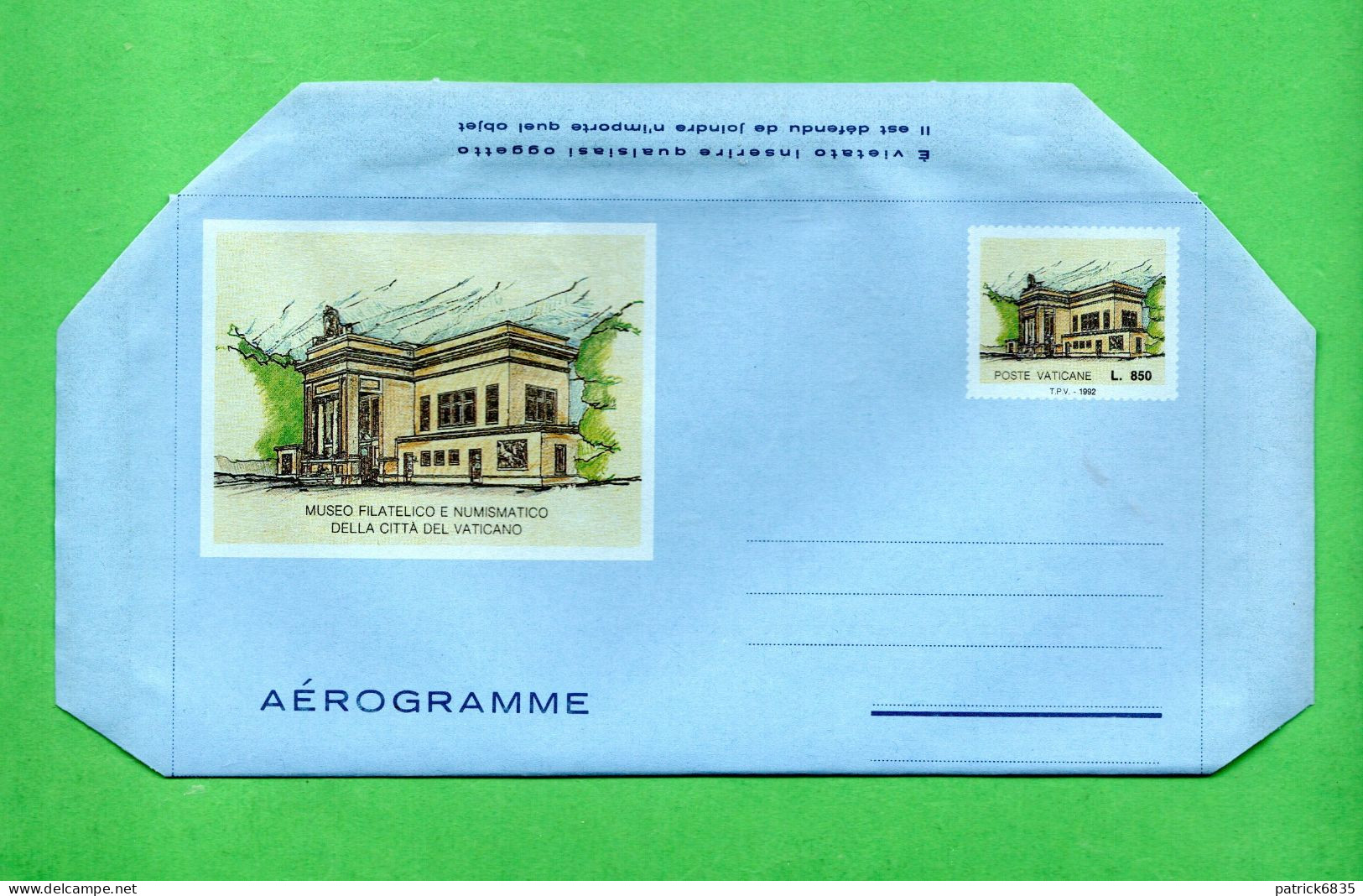 1992 ** VATICANO - Aerogramma. MUSEO FILATELICO NUMISMATICO. MNH.** - Interi Postali