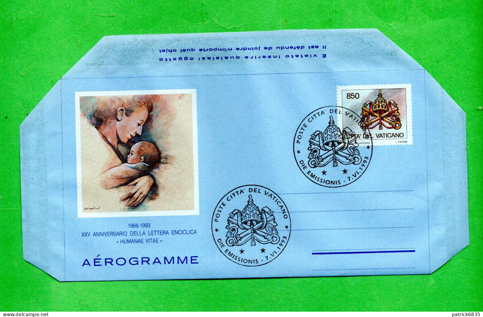VATICANO °- Aerogramma. 1993. HUMANAE VITAE.  1° Giorno - Postal Stationeries