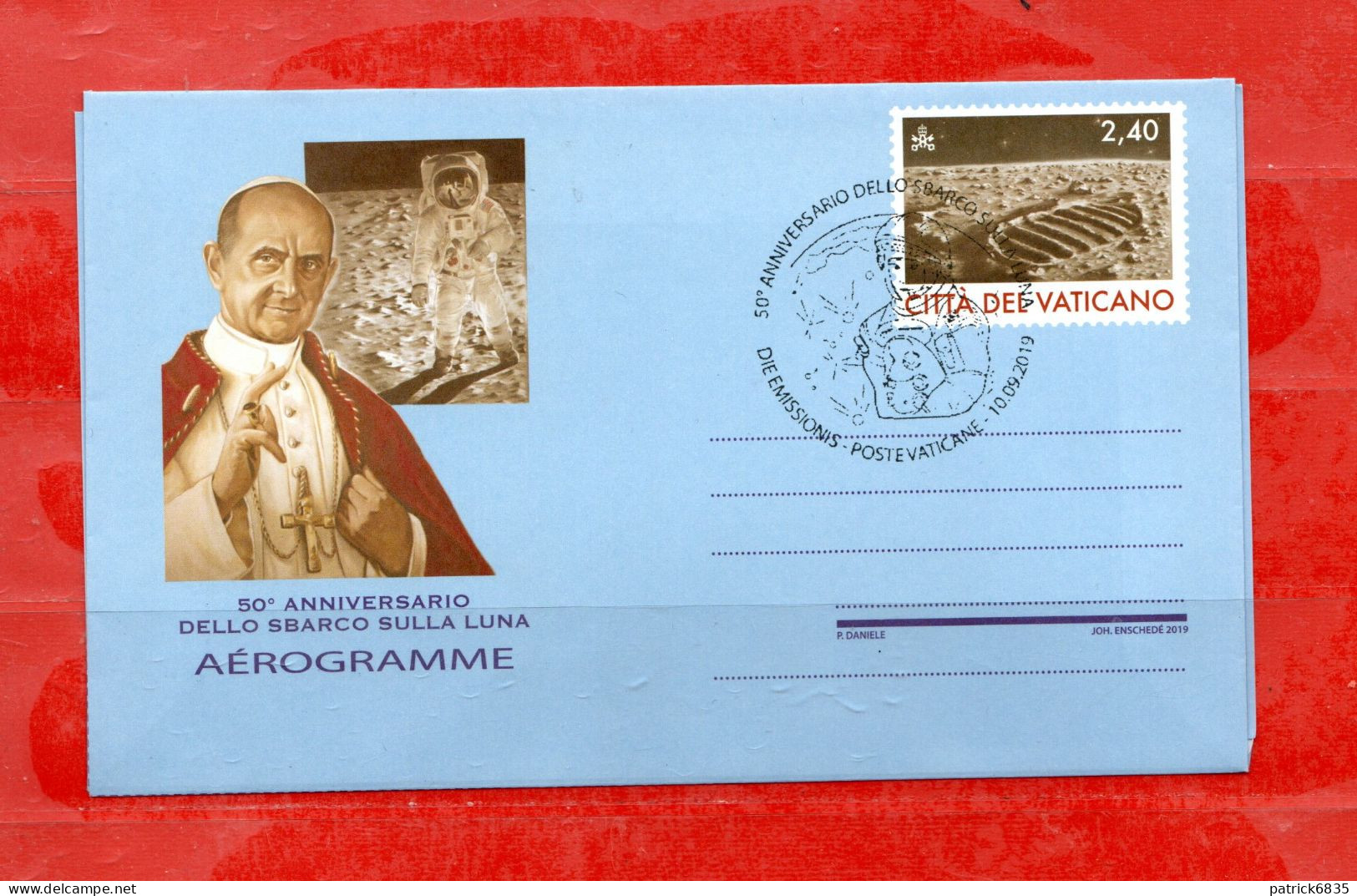 2019 Vaticano Aerogramma 50 Ann. Sbarco Sulla Luna Moon Landing ,  Annullo Ufficiale - Postal Stationeries