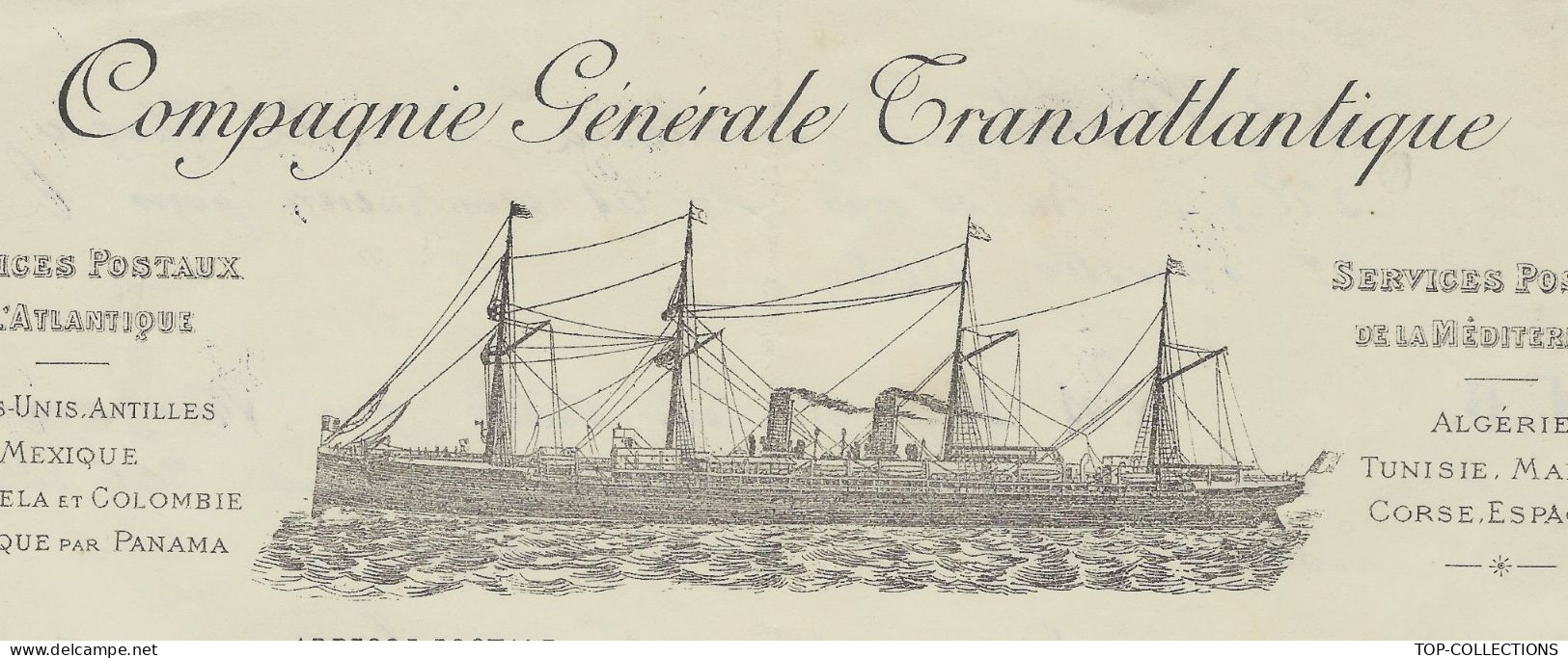 1897 ENTETE  NAVIGATION COMPAGNIE GENERALE TRANSATLANTIQUE  « C.G.T. »  PRIX DU TRANSPORT DES VINS  Superbe Lithographie - 1800 – 1899