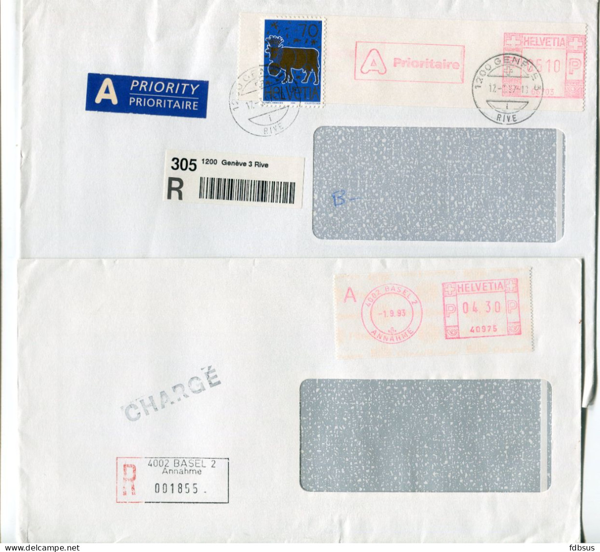 3 R-covers With Red Machine Cancellations - Muttenz I - 4002 Basel 2 - 1200 Genève 3 Rive - Automatic Stamps