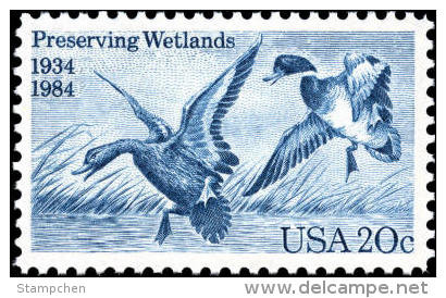 1984 USA Waterfowl Preservation Act 50th Anniversary Stamp Sc#2092 Painting Bird Duck Wetland Geese - Ducks