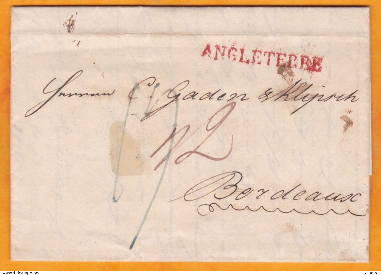 1827 - KGIV - Lettre De Londres, GB Vers Bordeaux, France - Griffe ANGLETERRE En Rouge - Cover From London To Bordeaux - ...-1840 Prephilately