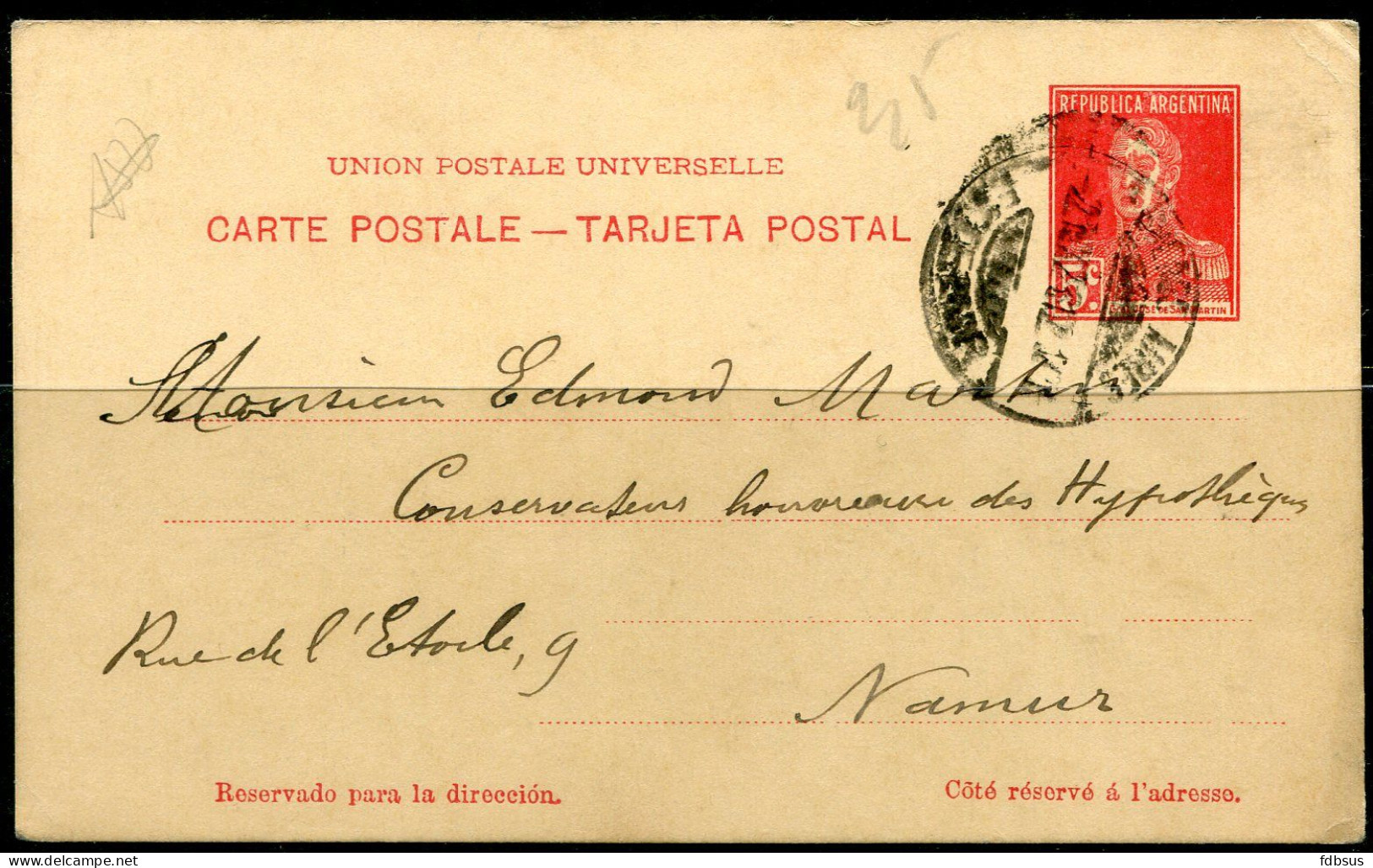 1923 Carte Postale 5c From Buenos Aires  To Namur Belgium - Postwaardestukken
