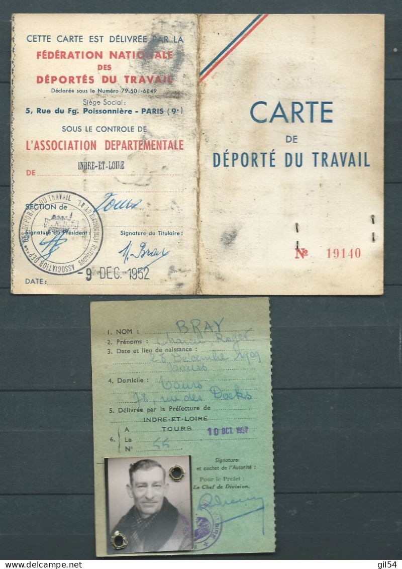 Sur Carte Déporte Du Travailde 1952 , 6 Vignettes,1952 à 1954 De FNDT, On Joint  Une Licence De Circilation AM242 02 - Briefe U. Dokumente