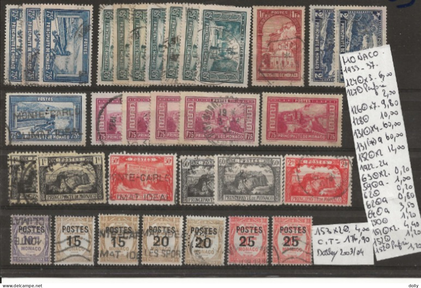 TIMBRE DE MONACO OBLITEREES 1933.37 Nr VOIR SUR PAPIER AVEC TIMBRES COTE 176.90  € - Gebraucht