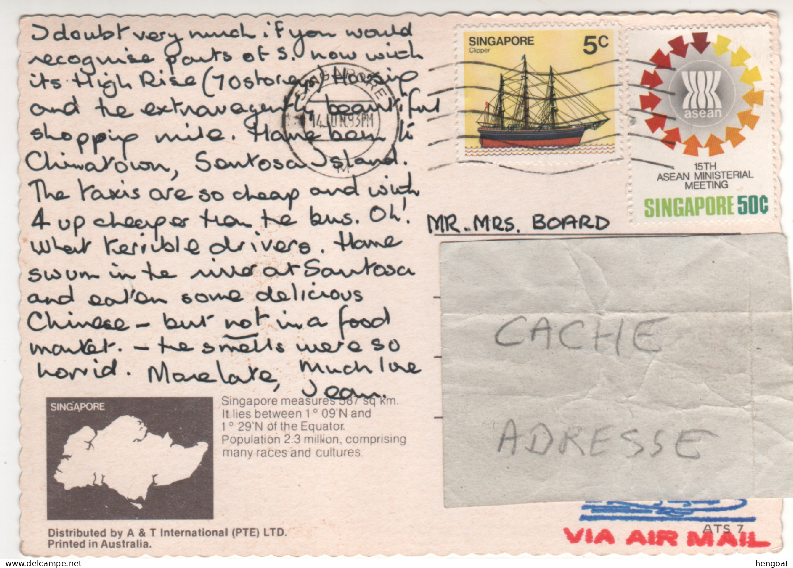 Timbres , Stamps " Bateau , Voilier  : Clipper ; 15 Th Asean Ministerial Meeting " Sur CP , Carte , Postcard Du 14/06/83 - Singapur (1959-...)