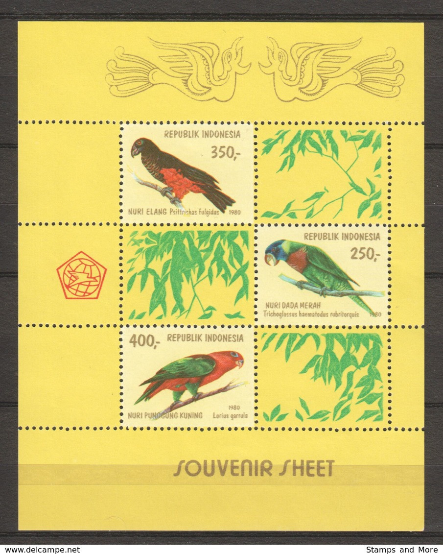 Indonesia 1980 Mi Block 37 MNH PARROTS - BIRDS - Parrots