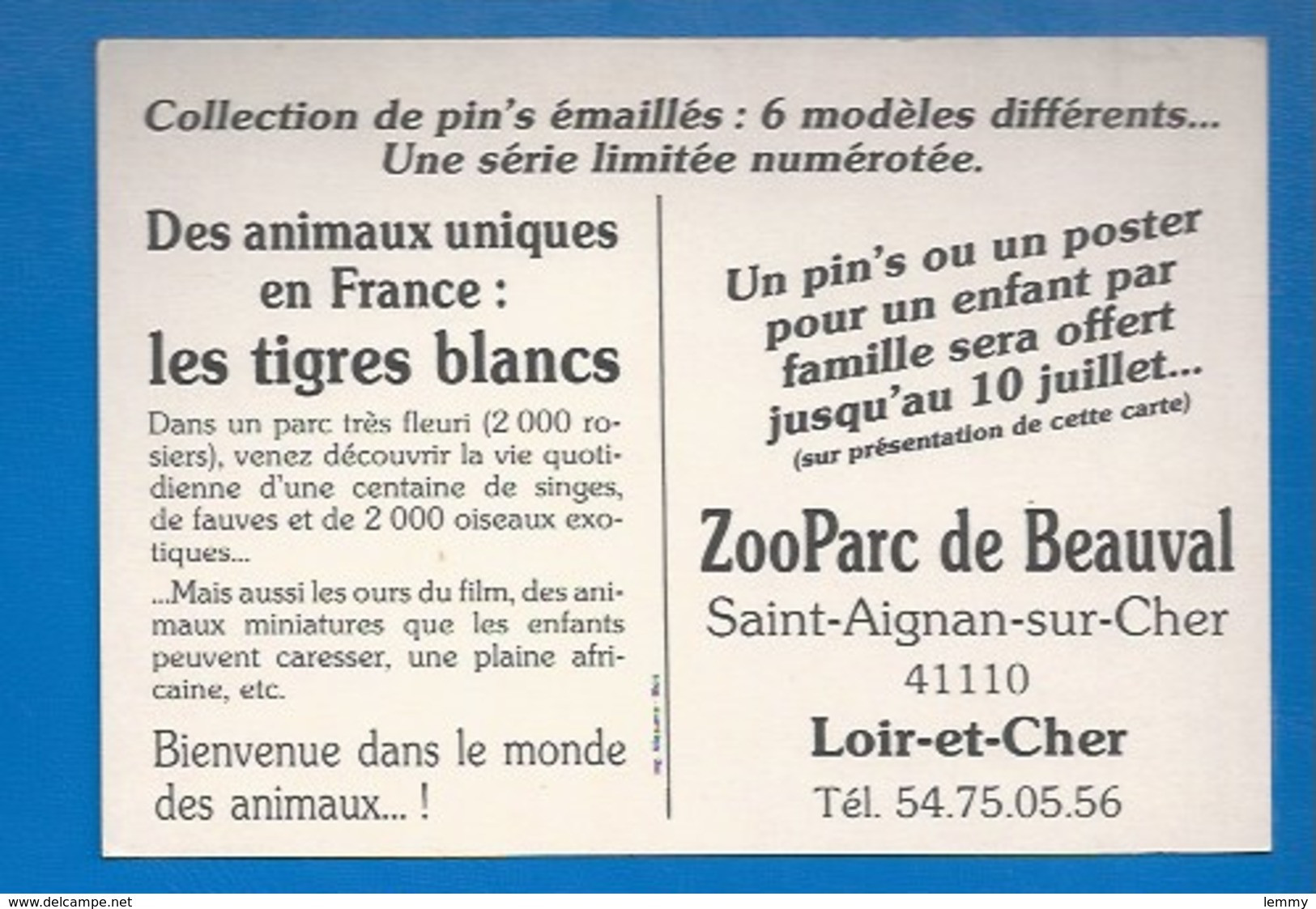 ANIMAUX - 41 - SAINT-AIGNAN - ZOO DE BEAUVAL -  TIGRES BLANCS - PUBLICITÉ VERSO - Tiger