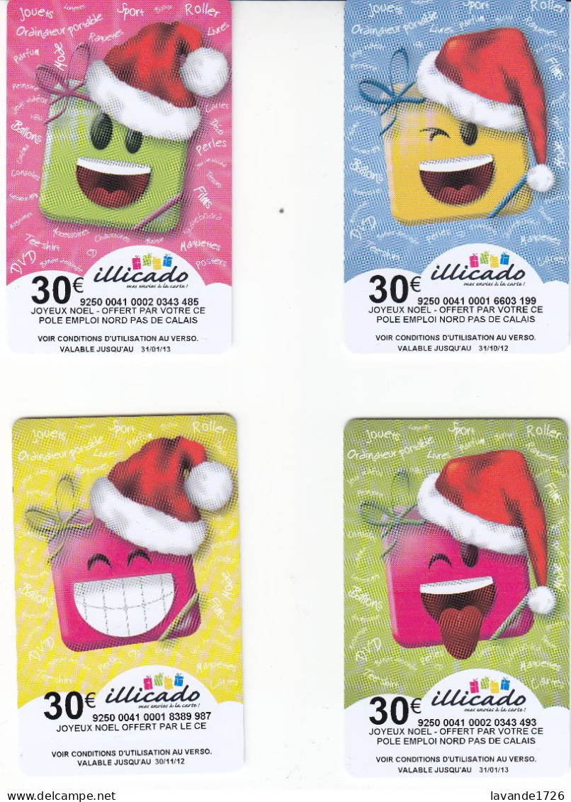 LOT De 4 Cartes Cadeaux Tres Bon état - Tarjetas De Fidelización Y De Regalo