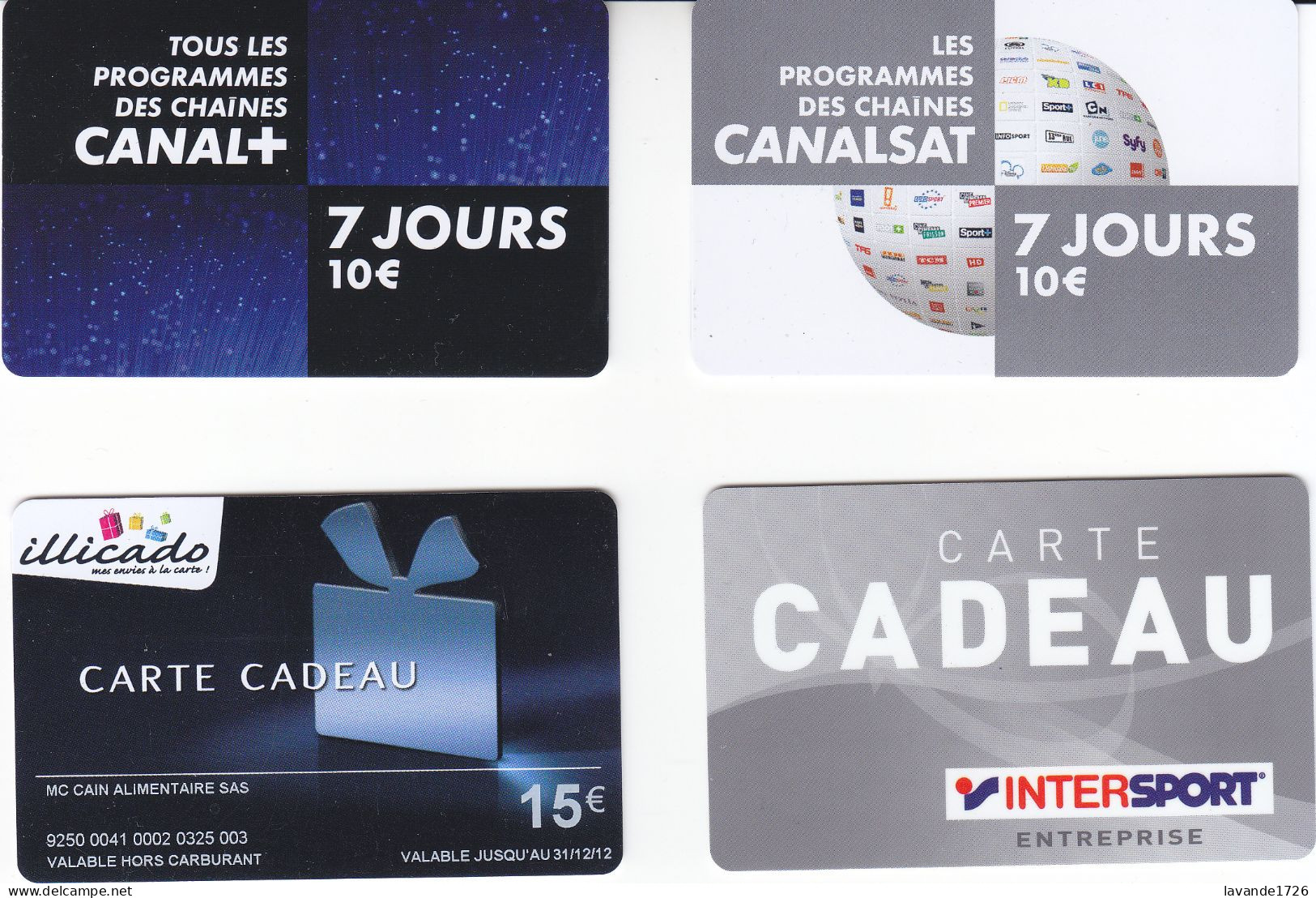LOT De 4 Cartes Cadeaux Tres Bon état - Gift And Loyalty Cards