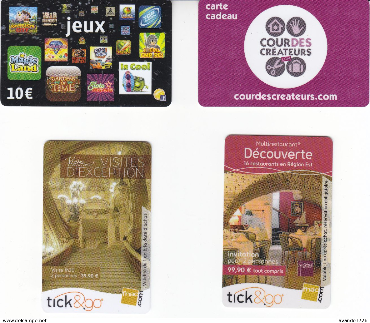 LOT De 4 Cartes Cadeaux Tres Bon état - Carta Di Fedeltà E Regalo