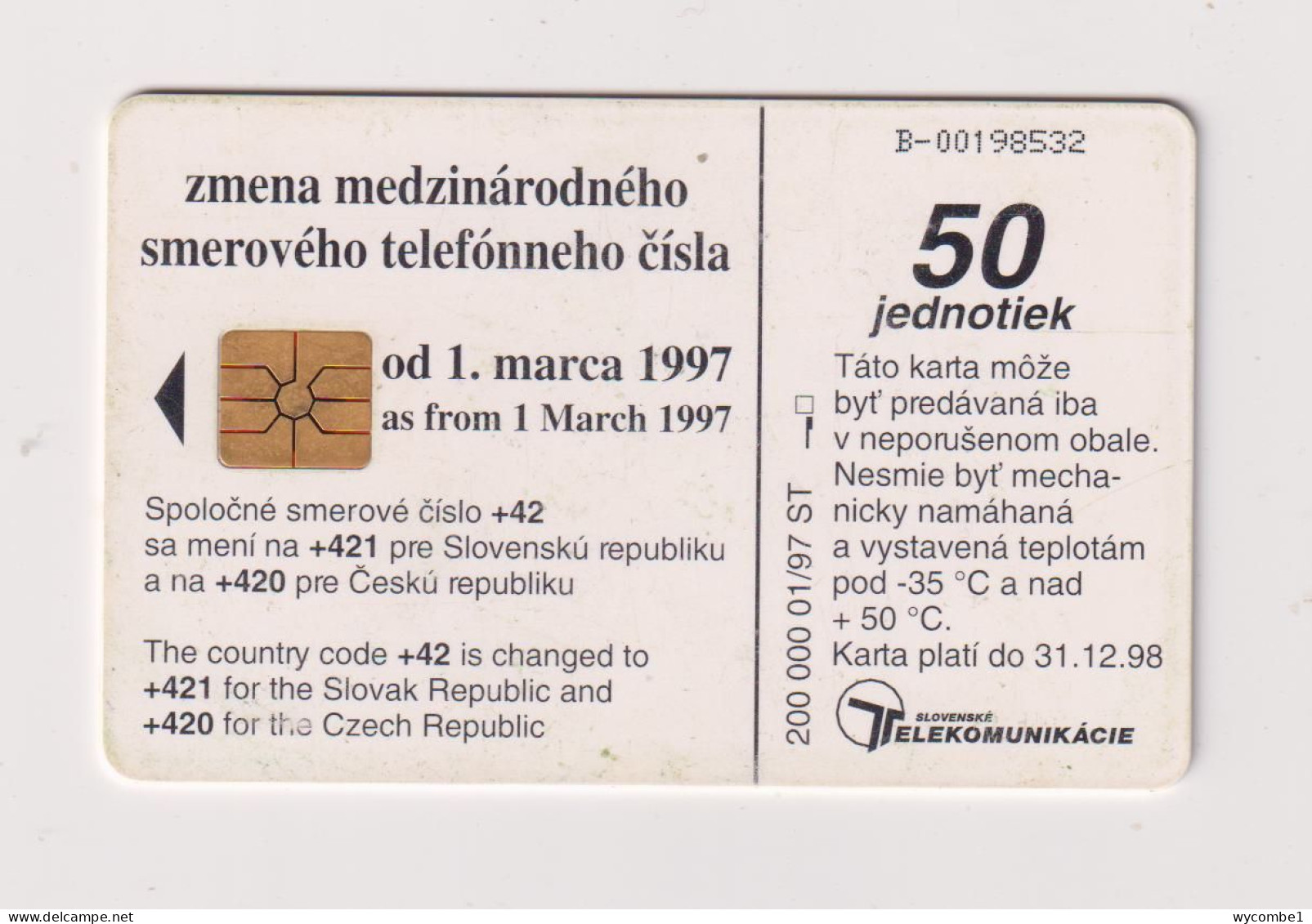 SLOVAKIA  - +421 Country Code Chip Phonecard - Slovacchia